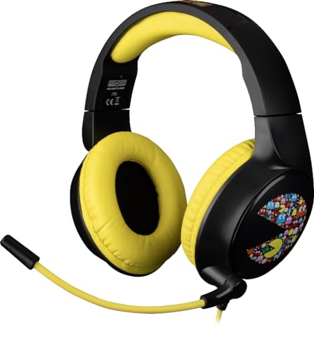 🔥 STARKER PREIS (-30%) Konix Pac-Man Kabelgebundenes Over-Ear-Gaming-Headset für PC, PS5, Switch 2, Xbox Series X|S - 45°-Mikrofon - 1,5 m Kabel - Schwarz und Gelb