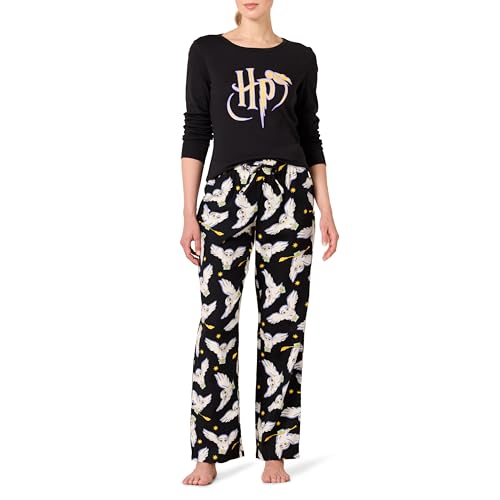 Amazon Essentials Women's Lightweight Flannel Pant and Long-Sleeve T-Shirt Sleep Set, Harry Potter Hedwig - Womens, X-Small
