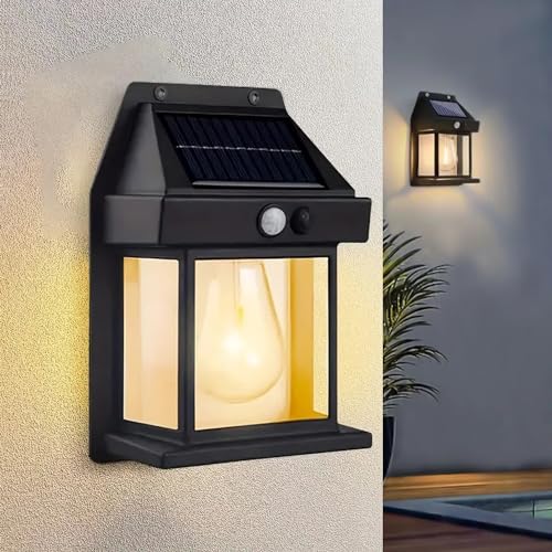 GIGAWATTS Solar Wall Lights Outdoor Motion Sensor Auto Chargeable Exterior LED Sconce Front Porch Security Tungston Lamps waterproof for Patio Garden 