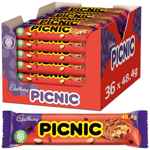 ⚡ BLITZDEAL (-38%) Cadbury PICNIC – Schokoladenriegel mit Erdnüssen Rosinen und Karamell in der Großpackung – 36 x 48,4g