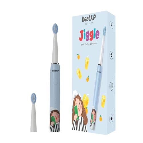 beatXP Jiggle Sonic Electric Toothbrush for Kids with 2 Brush Heads & 3 Cleaning Modes | Rechargeable Electric Toothbrush | 20500 Strokes/Min with Lon