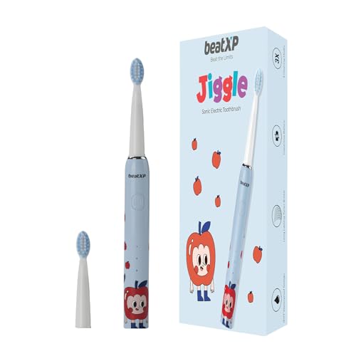 beatXP Jiggle Sonic Electric Toothbrush for Kids with 2 Brush Heads & 3 Cleaning Modes | Rechargeable Electric Toothbrush | 20500 strokes/min with Lon