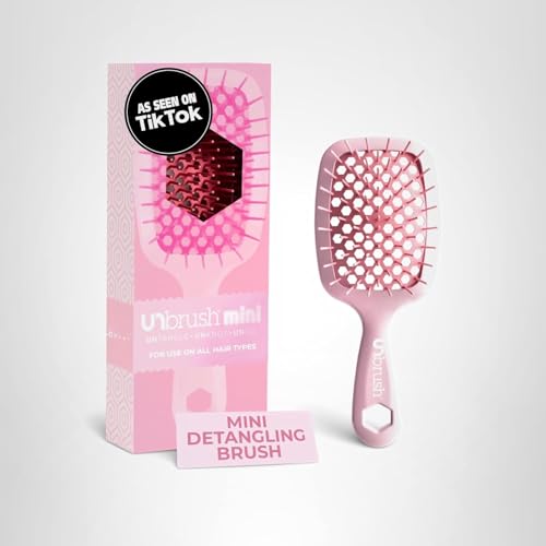 FHI Heat UNbrush Mini Detangler Brush for Pain-Free Brushing on All Wet or Dry Hair Types — Durable Duoflex Anti-Static Bristles, Lightweight Handle, Vented Mini Hair Brush, Peony Light Pink