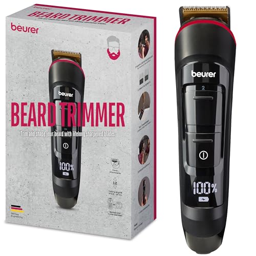 Beurer MN4X Beard Trimmer, for trimming and shaving, 2 stainless steel blades, 12 cutting lengths, 2 step fine adjustment, maximum skin care, washable