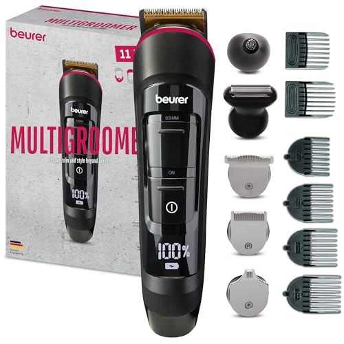 Beurer MN9X Multigroomer Men's Trimmer|Stainless Stee1 Blade with Titanium Coating|11-in-1 Complete kit for Beard,Hair,Ear,Nose|Waterproof|Battery Ope
