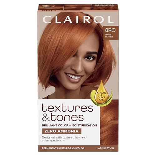 Clairol Textures & Tones Permanent Hair Dye, 8RO Sunset Copper Hair Color, Pack of 1