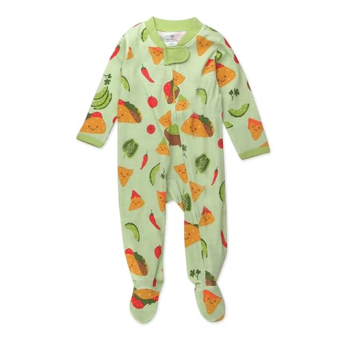 HonestBaby Sleep and Play Footed Pajamas One-Piece Sleeper Jumpsuit Zip-Front Pjs Organic Cotton for Baby Boys, Unisex, Taco Time, 6-9 Months