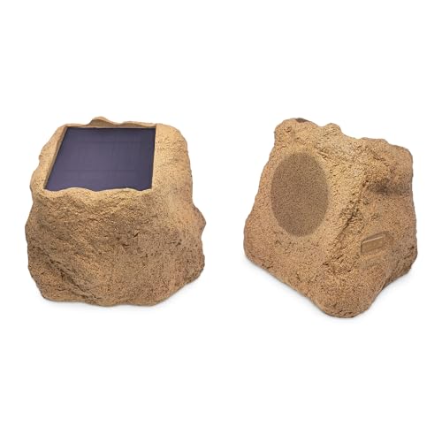 Victrola The Solar Rock Speakers Pair, 14 Hours Playtime, IPX4 Rechargeable Solar Outdoor Bluetooth Speakers for Garden, Patio, Built for All Seasons, Wireless Music Streaming, Sand