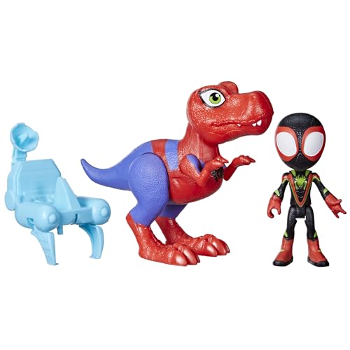 Spidey and his Amazing Friends Marvel Dino-Webs Spidey-Rex & Miles “Spin” Morales 4-inch-Scale Spider-Man Action Figure Set, Toys for Kids
