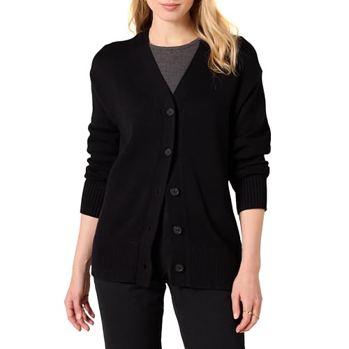 Amazon Essentials Women's V-Neck Midweight Relaxed-Fit Cardigan Sweater, Black, X-Large