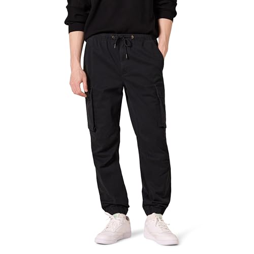 Amazon Essentials Men's Drawstring-Waist Regular-Fit Cargo Jogger, Black, X-Small