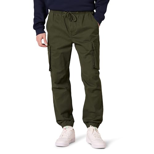 Amazon Essentials Men's Drawstring-Waist Regular-Fit Cargo Jogger, Dark Olive, X-Large