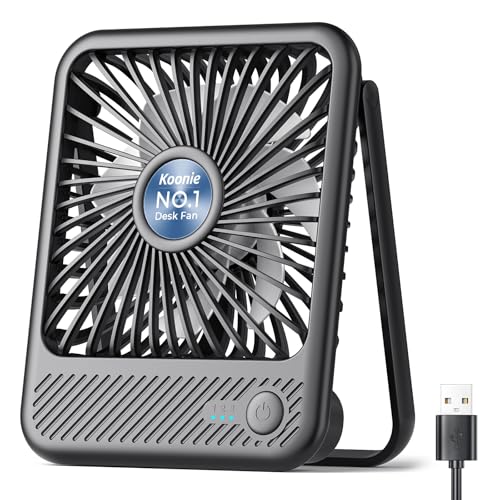 Koonie USB Desk Fan, Strong Wind Ultra Quiet Small Personal Fan with 180° Tilt Folding and 3 Speeds Adjustable, USB-C Corded Powered Mini USB Fan for Office Desktop Bedroom, NO BATTERY