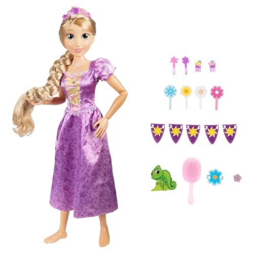 Disney Princess Rapunzel Doll Playdate 32” Tall & Poseable, My Size Articulated Doll in Purple Dress, Comes with Brush to Comb Her Long Golden Hair, Flower Garland Hairband & Hair Pins