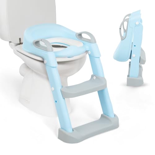 🔥 SELTEN SO GÜNSTIG (-45%) KikkaBoo Toilettensitz für Kinder mit Treppe LEA, Toilettentrainer, Zusammenklappbar & einstellbar, anatomischer Aufbau, Weiche, Herausnehmbare Polsterung, Griffe, Rutschfest, 18+ Monaten, Blau
