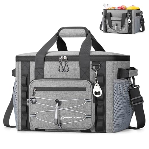 Maelstrom Soft Sided Cooler Bag,30 Can Collapsible Insulated Ice Chest – Large Leakproof, Portable for Camping, Kayaking & Beach, Gray