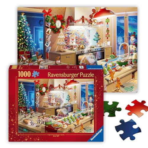 Ravensburger - Merry Mischief - 1000 Piece Jigsaw Puzzle - Caper with Gingerbread Men as They Wreak Havoc in The Kitchen - Stunning Detail - Premium Quality - Ages 12+