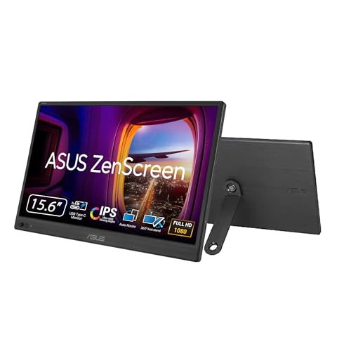 ASUS ZenScreen 16” Portable USB Monitor (MB169CK) - Full HD, IPS, Dual USB-C, Mini-HDMI, Eye Care, Flicker Free, Blue Light Filter, Anti-Glare Surface, 360° Kickstand, 3 yr Warranty