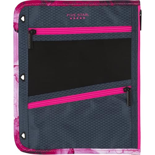 Five Star Pencil Pouch, Pen Case, 3-Pocket Zipper Pouch, Fits 3-Ring Binder, Storage Organizer for Classroom Supplies Earbuds Chargers Cables Makeup, Navy/Pink (506420B-ECM)