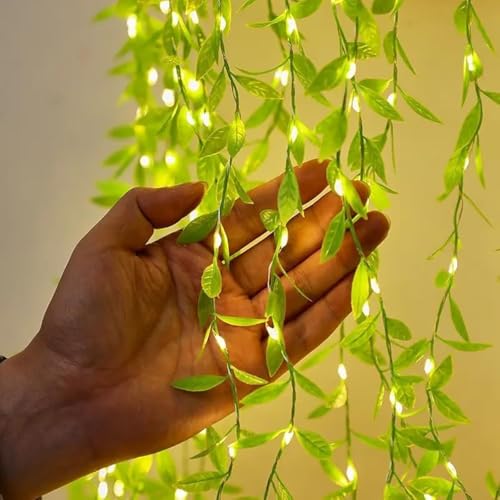 DesiDiya® Artificial Leaf Curtain Lights LED Decorative Lights, 200 LED Warm White Fairy String Lights, 3x1m Remote Control with 8 Modes, Perfect Ligh