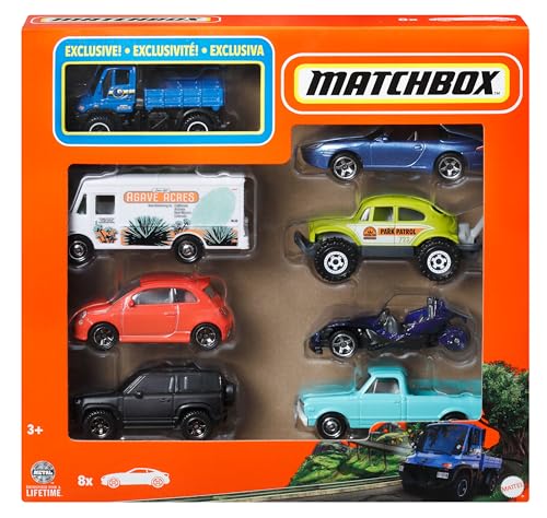 Matchbox Toy Cars or Trucks 8-Pack, Set of 8 Die-Cast 1:64 Scale Vehicles, Themed Multipack, Including 1 Exclusive (Styles May Vary)