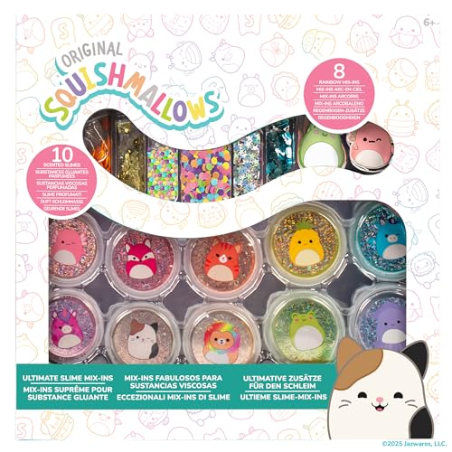 Squishmallows Ultimate Slime Mix'Ins, 10-Pack, Glitter & Cloud Slime, 8 Fun Add Ins, Pre-Made for Kids, Crunchy, Bulk, Great 6 Year Old Toys, Super Soft Sludge Toy