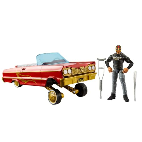 Mattel WWE Action Figure & Toy Vehicle Set, Rey Mysterio Main Event Figure & Lucha Low Rider Car with Launching Action & Hydraulics