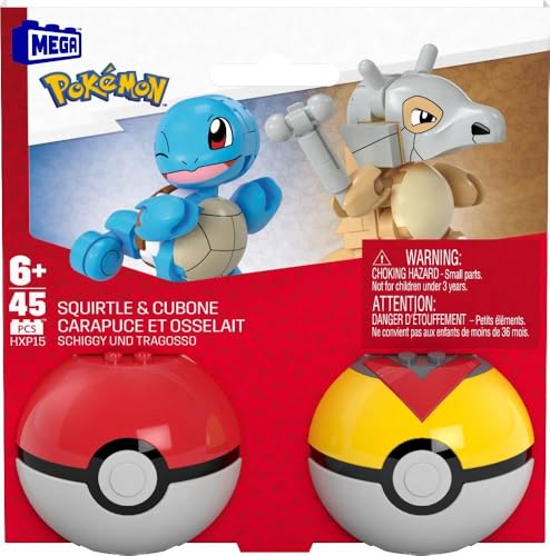 MEGA Pokémon Building Toys Set Squirtle & Cubone with 45 Pieces, 2 Poseable Characters and Poké Ball, 2 Inches Tall, for Kids