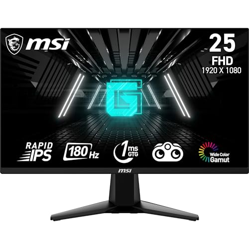 (-46%) MSI G255F 24,5-Zoll-FHD-Gaming-Monitor – 1920 x 1080 Rapid IPS-Panel, 180 Hz / 1 ms (GtG), 99% sRGB-Farbraum, Adaptive-Sync – DP 1.2a, HDMI 2.0b CEC