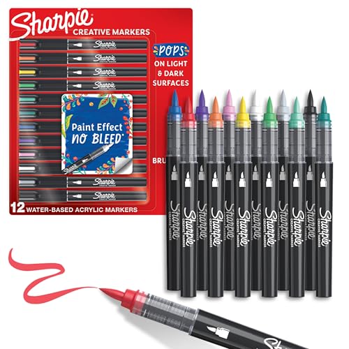 Sharpie Creative Markers, Water-Based Acrylic, Brush Tip, Assorted Colors, 12 Count – Arts & Crafts, Kids Activity, Scho