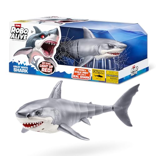 Robo Alive Great White Shark Series 1 by Zuru, Battery-Powered Robotic Light Up Shark, Summer Pool & Bath Toy