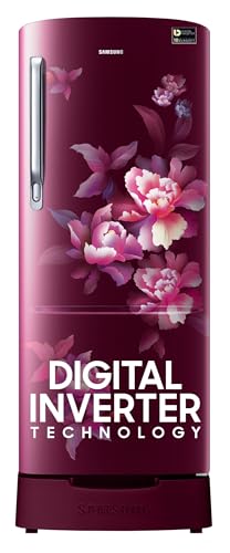 Samsung 183 L, 5 Star, Digital Inverter, Direct-Cool Single Door Refrigerator (RR20D2825HN/NL, Himalaya Poppy Red, Base Stand Drawer)