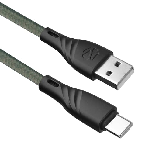 Zebronics USB to Type C Braided Nylon Cable, 33W, 3A Max, 1.5 Meters, Rapid Charging, 15000+ Bends Tested, Charge & Sync, Durable, Samsung, OnePlus, X