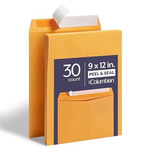 Columbian 9 x 12 Catalog Envelopes with Self Seal Closure, 28 lb Brown Kraft, for Mailing Flat Letter Size Documents or Photos, 30 Per Pack (COLO401)