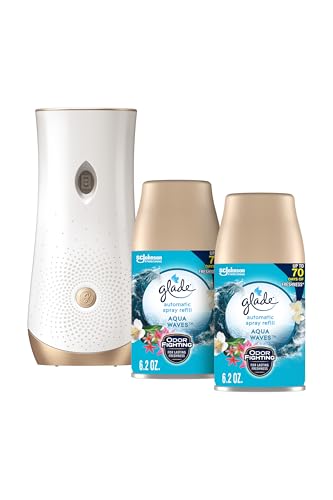 Glade Automatic Spray Refill and Holder Kit, Air Freshener for Home and Bathroom, Aqua Waves, 6.2 Oz, 2 Count