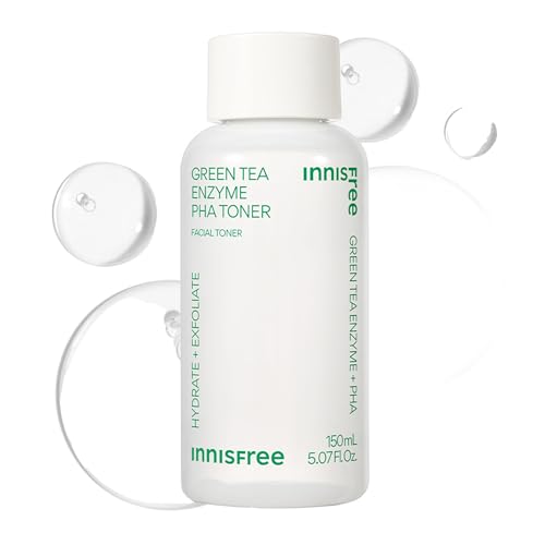 innisfree Green Tea Enzyme PHA Toner with Hyaluronic Acid, Hydrating Korean Exfoliating Essence for Smooth, Glowing Skin