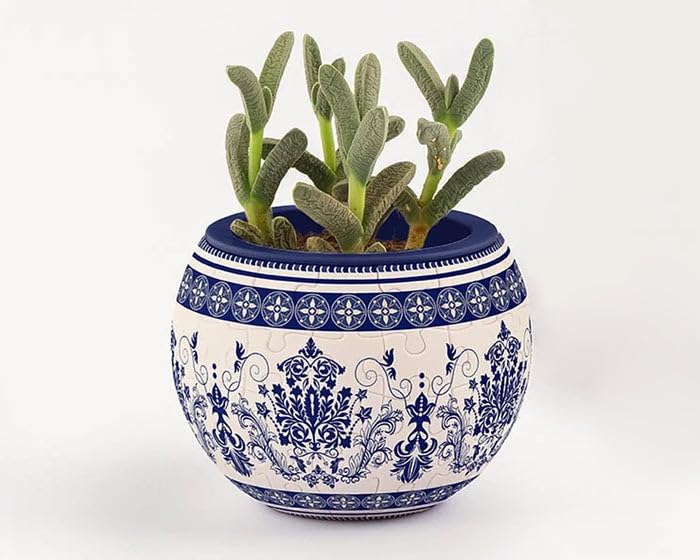 PieceRelax 3D Puzzle Planter - Classic Ornamental Style - Small Round Plant Pots with Drainage, Home Decor Flower Pots for Indoor Cactus, Succulents Pots [K1103]