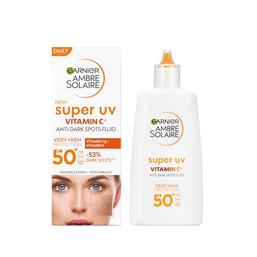 🔥 STARKER PREIS (-35%) Garnier UV-Sonnenschutzfluid gegen dunkle Flecken, Sehr hoher Sonnenschutz mit LSF 50+, Unsichtbares Finish, Ambre Solaire Super UV Vitamin C Daily Fluid, 1 x 40 ml
