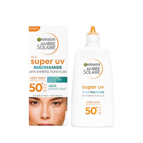 (-22%) Garnier UV-Sonnenschutzfluid für zu Unreinheiten neigende Haut, Sehr hoher Sonnenschutz mit LSF 50+, Unsichtbares Finish, Ambre Solaire Super UV Niacinamide Daily Fluid, 1 x 40 ml