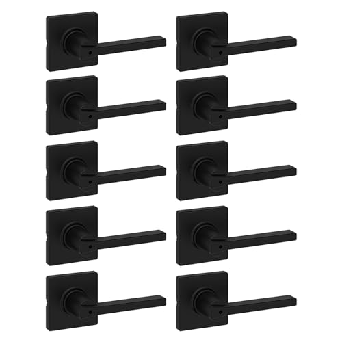 Kwikset Casey Interior Privacy Door Handle with Lock 10 Pack, Door Lever for Bathroom and Bedroom, Matte Black Reversible Keyless Turn Lock, with Microban Protection