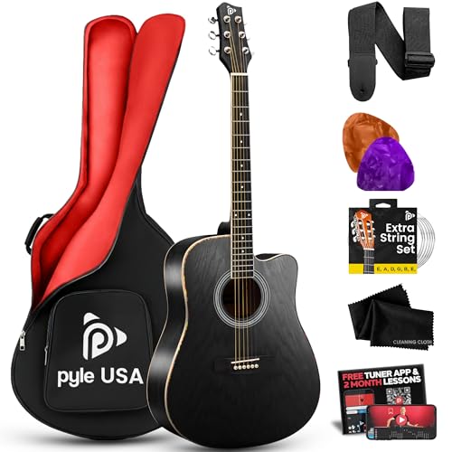 Pyle 41 in Full Size Cutaway Acoustic Guitar Kit with Accessories