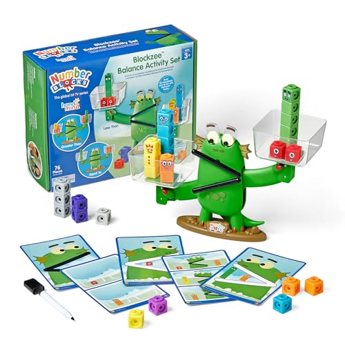 hand2mind Numberblocks Blockzee Balance Activity Set, ﻿61 MathLink Cubes, Balance Scale, Educational Math Mani