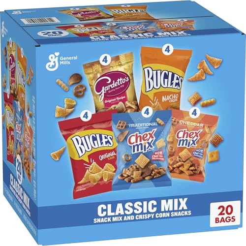 Classic Mix Snack Variety Pack, Bugles Original and Nacho Cheese, Gardetto's Original Recipe, Chex Mix Traditional and Cheddar, 20 Ct, 28 oz