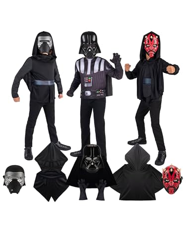 STAR WARS Villains Official Youth Dress-Up Set - Three Unique Costumes of Darth Vader, Darth Maul, and Kylo Ren - Size M (8-10)