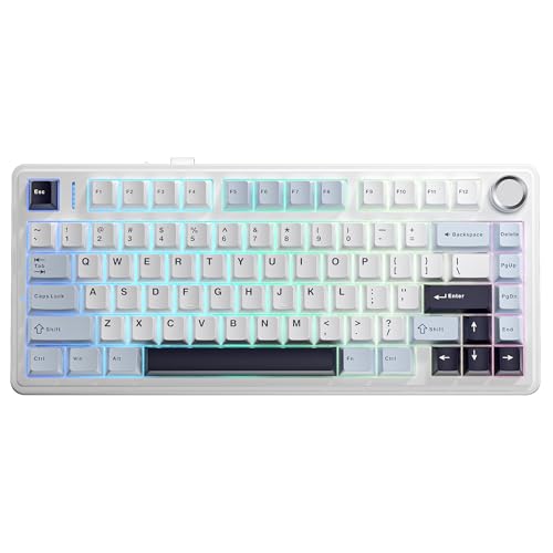 AULA F75 75% Wireless Mechanical Keyboard, Hot Swappable Creamy Keyboard, Pre-lubed Reaper Switches, 2.4GHz/Type-C/BT5.0, RGB Backlit Gaming Keyboards(White & Blue)