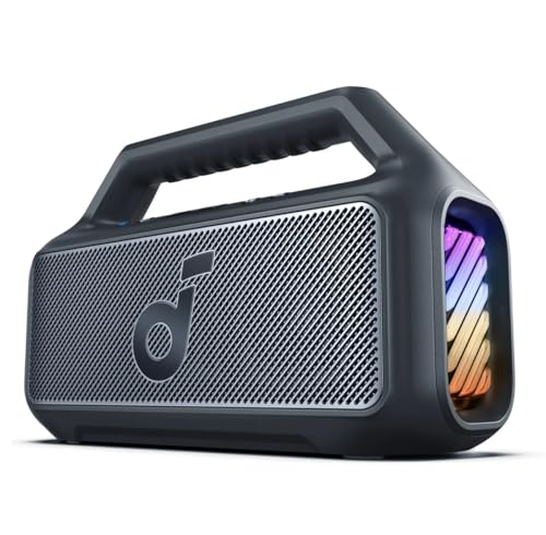 soundcore Boom 2 By Anker, Outdoor Speaker, 80W, Subwoofer, BassUp 2.0, 24H Playtime, IPX7 Waterproof, Floatable, RGB Lights, USB-C, Custom EQ, Bluetooth 5.3, Portable for Camping, Beach, and Backyard