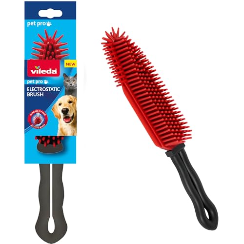 Vileda PetPro Electrostatic Brush Ideal for Pet Hair Removal from Carpets and Furnishings Small Spaces Rubber Brush for Pets Hair Washable and Long Lasting