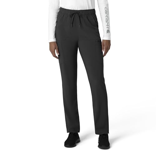 Carhartt Scrubs for Women Force Cross-Flex Straight-Leg Cargo Pants with Drawstring and 7 Pockets Black