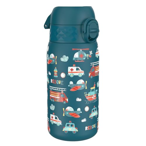 ION8 Lichtgewicht Stalen Kinderwaterfles, 400 ml/13 oz, Zonder Isolatie, Lekvrij, Makkelijk te Openen, Veilige Vergrendeling, Vaatwasserbestendig, Flipdop, Draaggreep, Duurzaam, Reddingsvoertuig