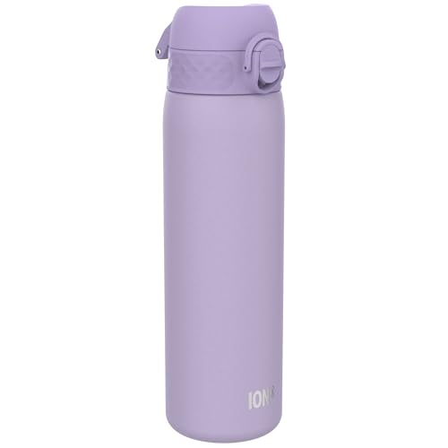 ION8 Lichtgewicht Stalen Kinderwaterfles, 400 ml/13 oz, Zonder Isolatie, Lekvrij, Makkelijk te Openen, Veilige Vergrendeling, Vaatwasserbestendig, Flipdop, Draaggreep, Duurzaam, Lichtpaars